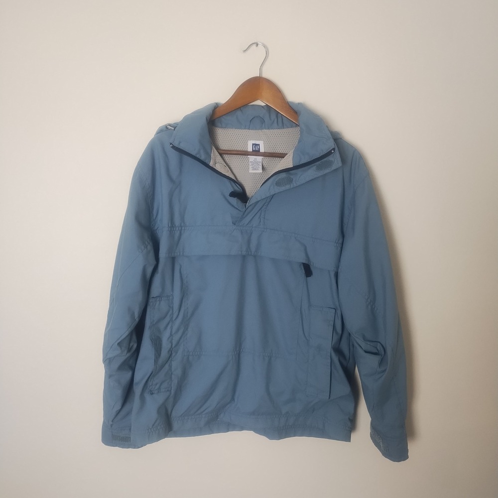 Y2K GAP Anorak Windbreaker Jacket XS Blue Hooded Quarter Zip Vintage Gorpcore